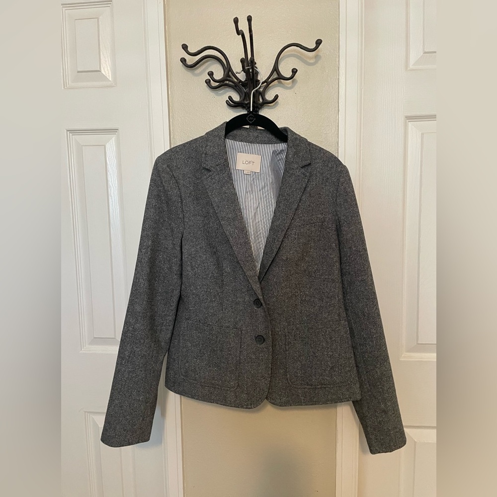 LOFT Women's Wool Speckled Gray Blazer